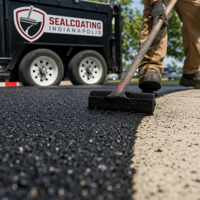 Close-up of compacted asphalt texture and a crisp edge where the new mat meets concrete