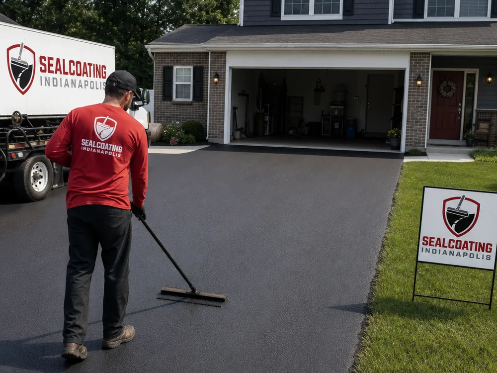 Newly paved residential driveway with a clean lawn edge and smooth garage apron transition